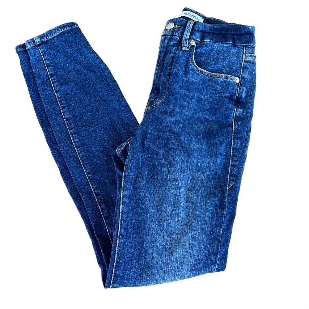Good American Good Legs Distressed Skinny Jeans Size 25 Stretch Medium Wash GUC